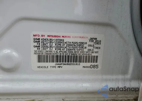 2016 Mitsubishi Outlander Sport Es z USA, uszkodzony, nr VIN JA4AP3AU8GZ031810